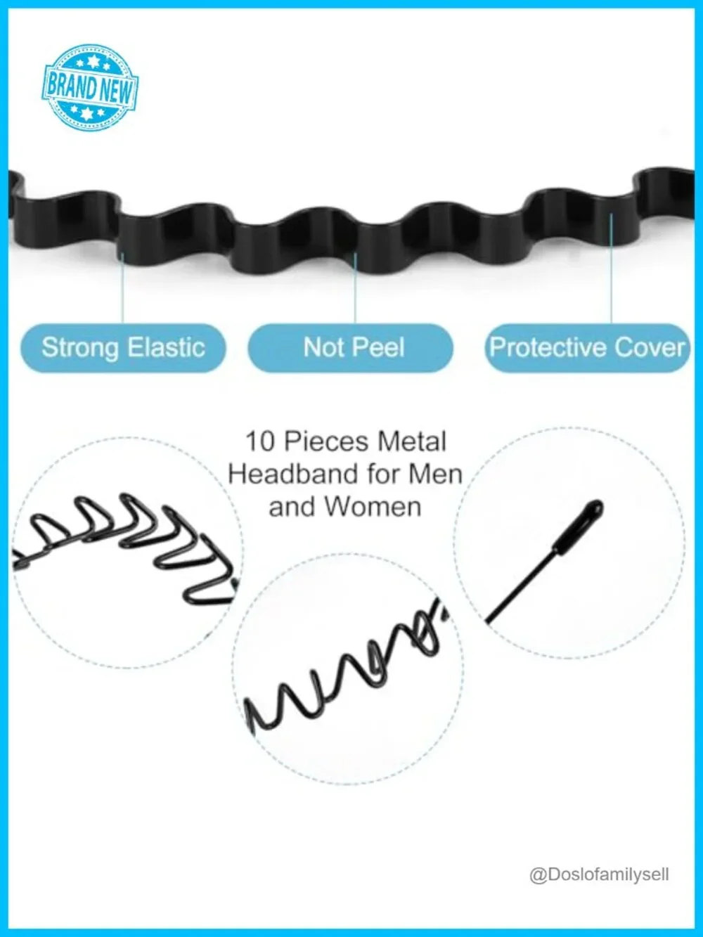 6 Pack Metal Hair Bands Spring Wavy Hoop Unisex Black Non Slip Sports Headband